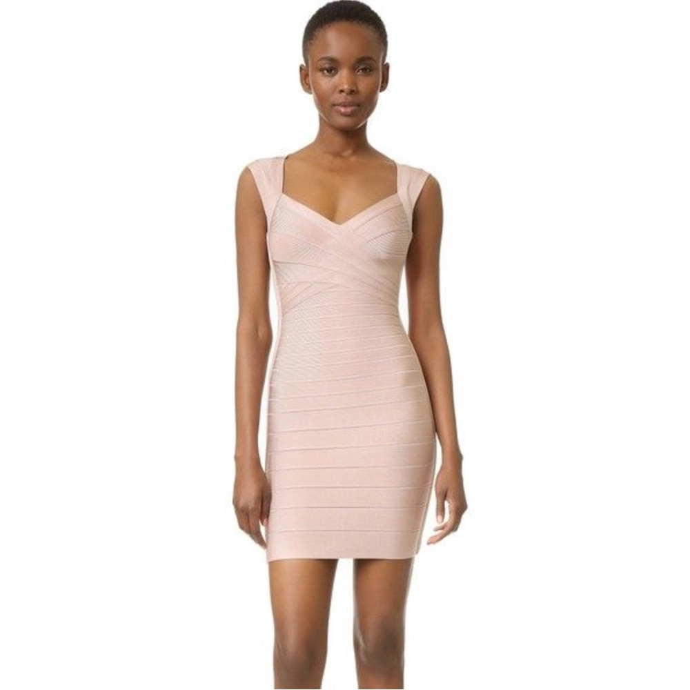 Herve Leger Pink Ribbed Bodycon Midi Dress